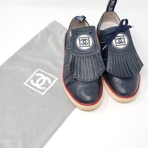 Chanel Blue Leather Fashion Low Top Sneakers Suede CC Logo Rare Blue Y2K